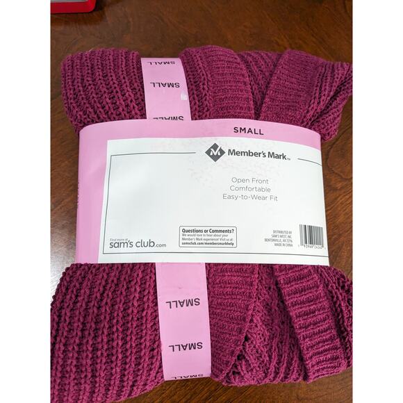 Members Mark Chenille Cardigan Sweater S Raspberry Red Open Front Loose Knit New - Picture 6 of 9